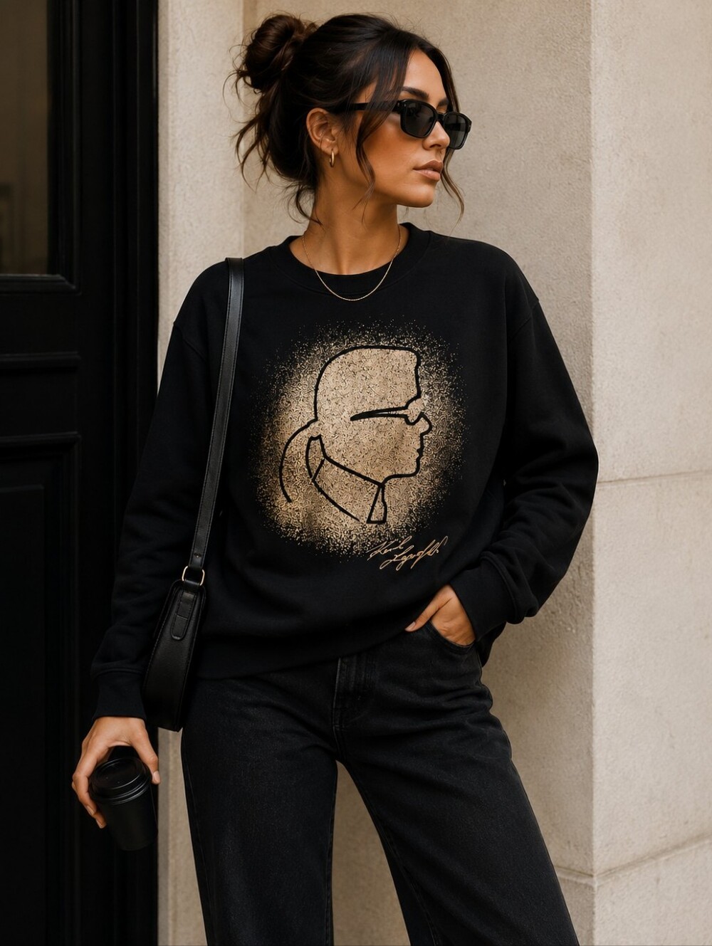 Karl Lagerfeld | Black Glitter Logo Sweatshirt, Size S